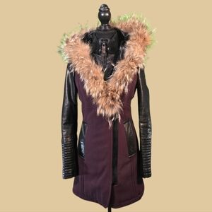 Rudsak Winter Coat, XS, Prune and Leather Black